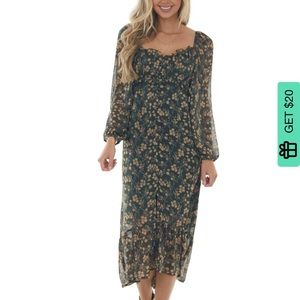 NWT Lime Lush Green floral bubble sleeve dress